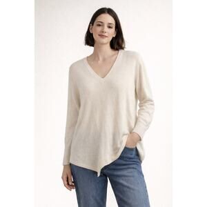 Subtle Luxury Nelly Washable Cashmere Sweater V-Neck Cream FLAW Womens S/M